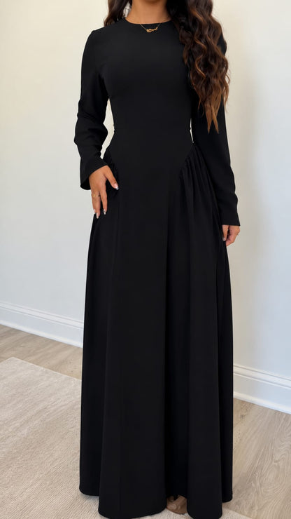 Robe Maxi Modest — Coupe Sculptée & Manches Longues